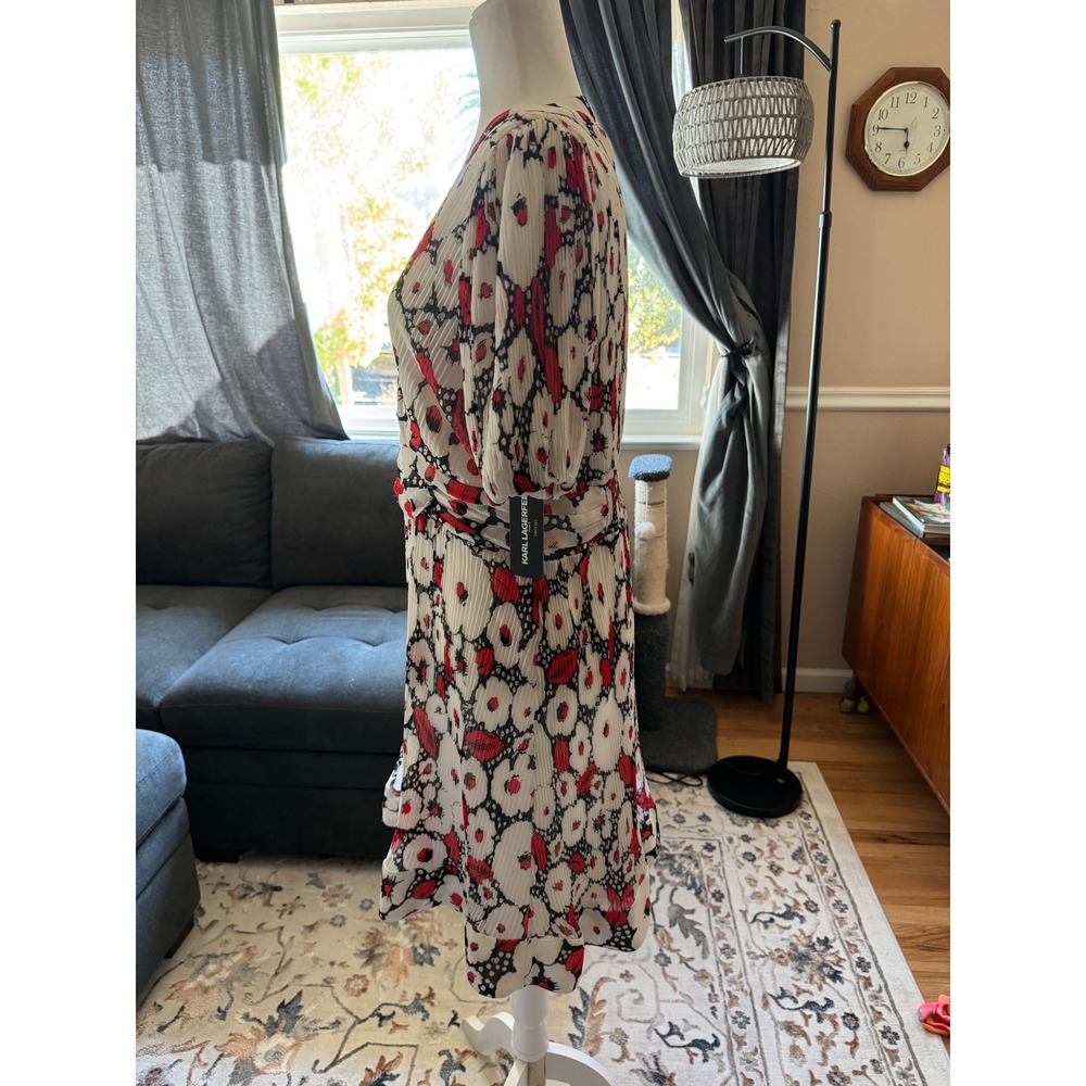 NWT KARL LAGERFELD PARIS Women's Crinkle-Chiffon Printed Dress Size 16 - Picture 3 of 7